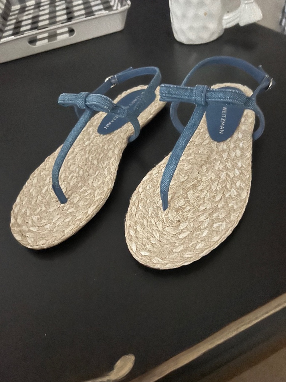 Stuart Wetzman blue bow sandal slingback